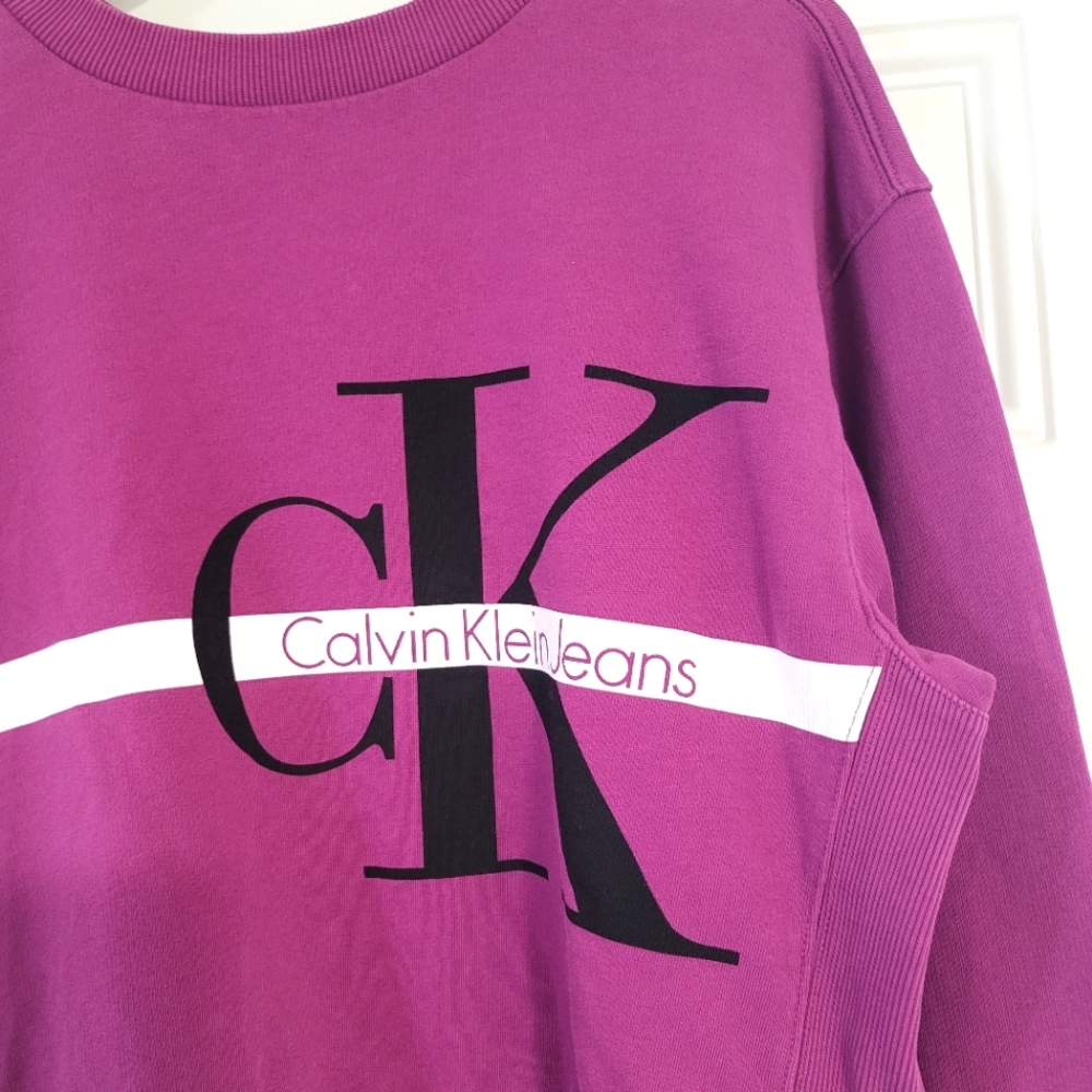 Calvin Klein Block Monogram Logo Sweatshirt in Fuschia Pink Size Medium - Picture 4 of 9